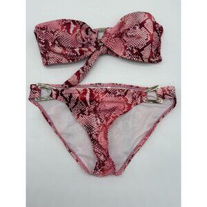 Miss America Bikini Top Swimsuit Set Snakeskin Nylon Pink Women's Size S/M